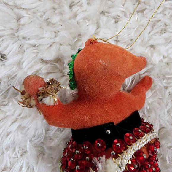 Vintage Mr & Ms Claus Christmas Tree Ornaments Beaded Sequin Felted Figures - Picture 11 of 12